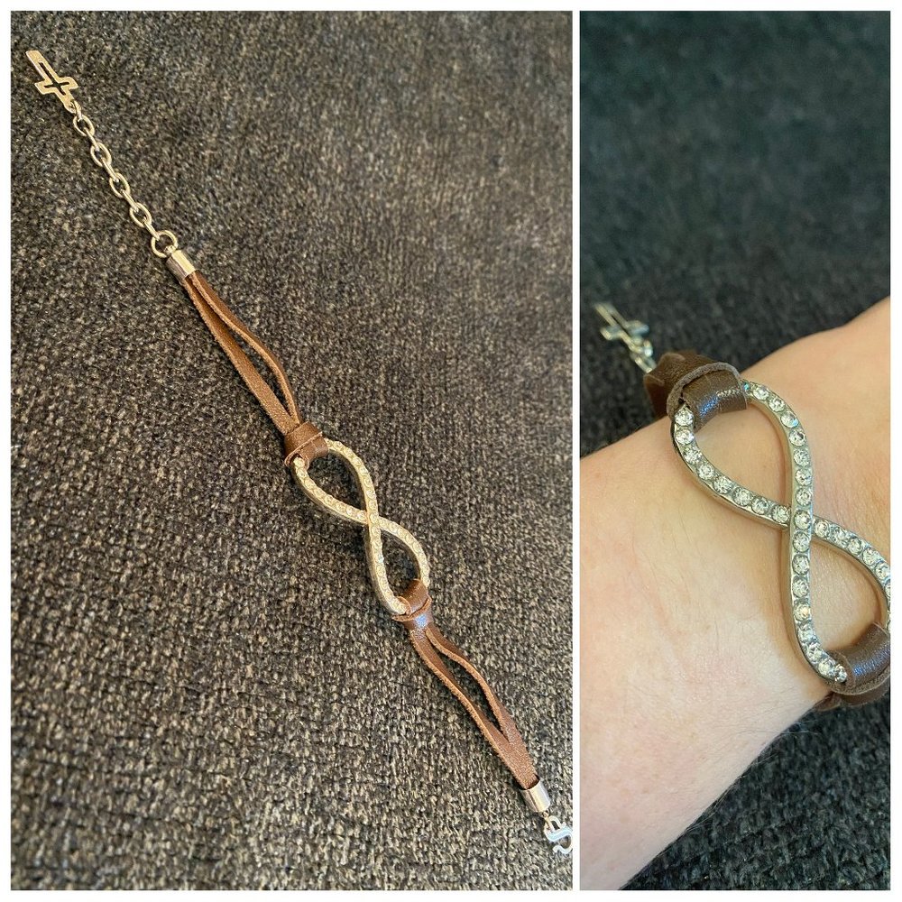 Infinity Rhinestone & Leather Bracelet - Picture 1 of 1